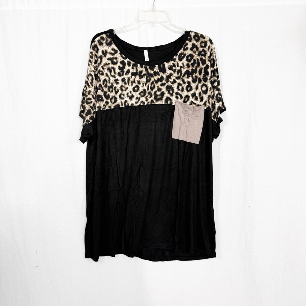 NEW Celeste Leopard Print Short Sleeve Tunic Top, Size 3X
